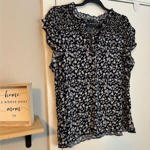 Elegant Navy and White Floral Blouse